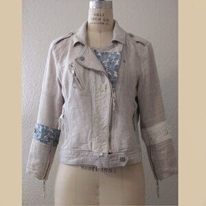 Upcycled natural linen motorcycle style jacket